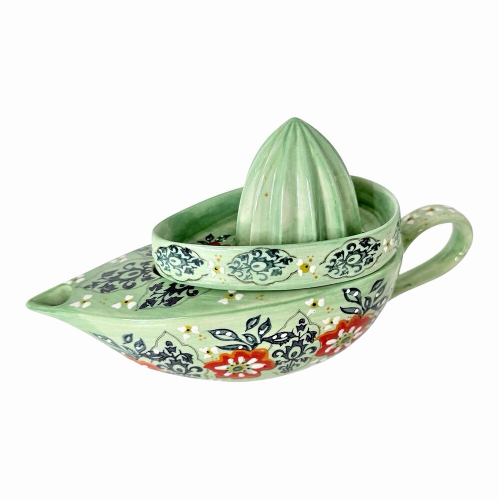 Vintage Anthropologie Mint Green Porcelain Citrus Juicer Floral Design Kitchen